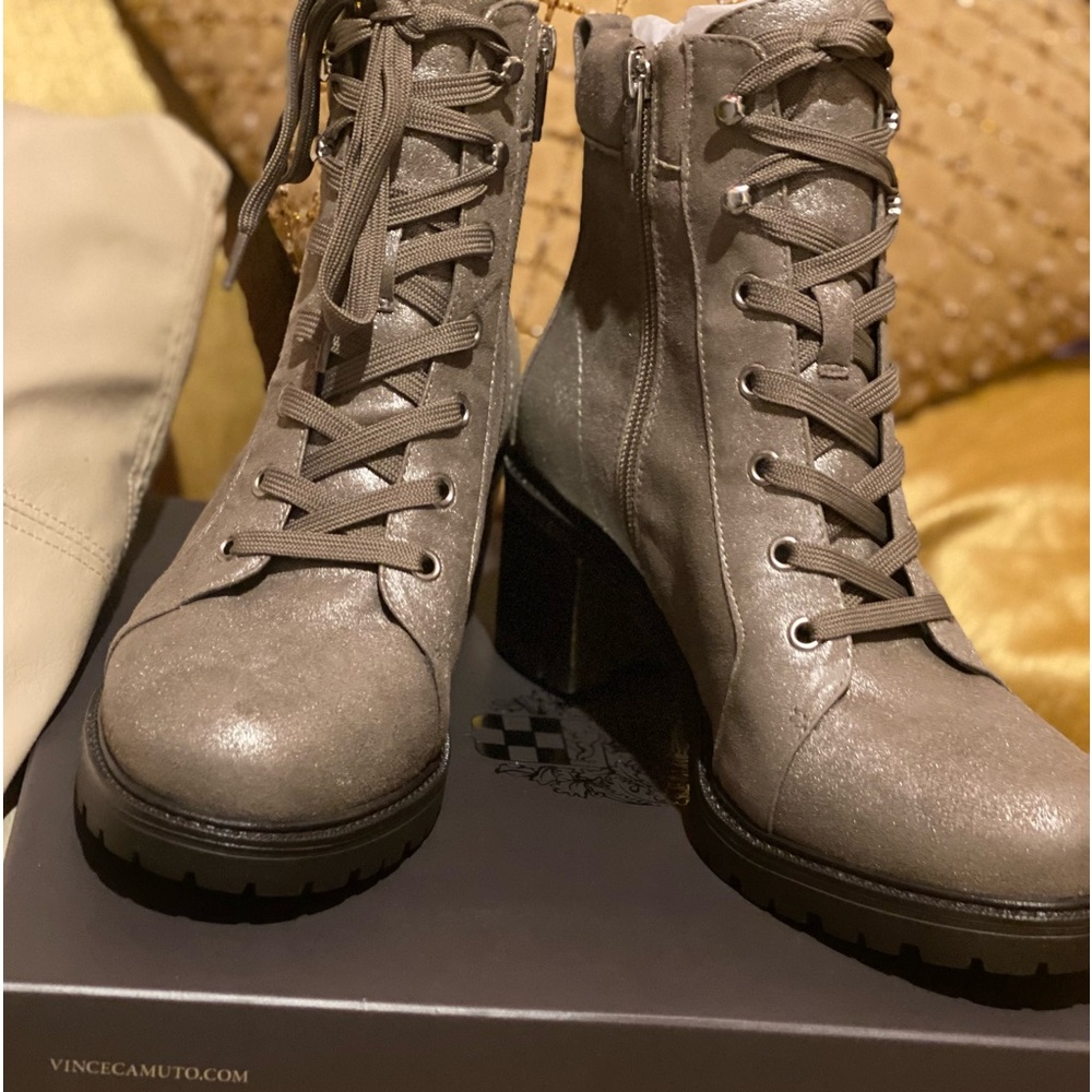 Vince Camuto- Gaviana Metallic Boots (Dark Taupe)
